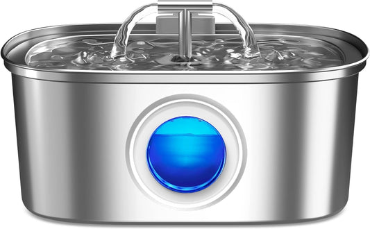 Premium Stainless Steel Cat Water Fountain - 108Oz/3.2L Automatic Pet Dispenser with Water Level Window, Perfect for Cats and Dogs